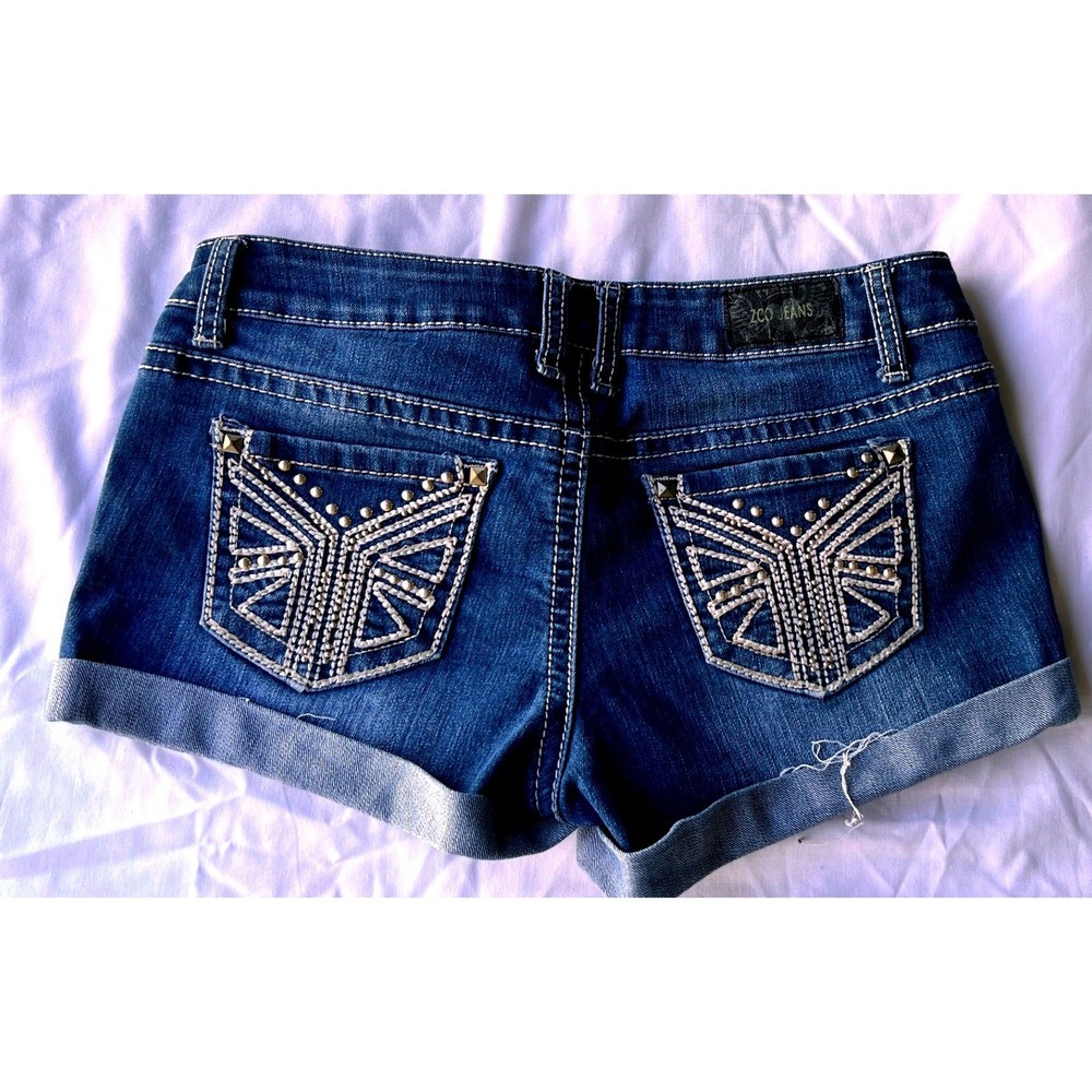 ZCO Jeans Denim Shorts Womens 7 Blue Good Embellished Studded Low Rise Cuffed